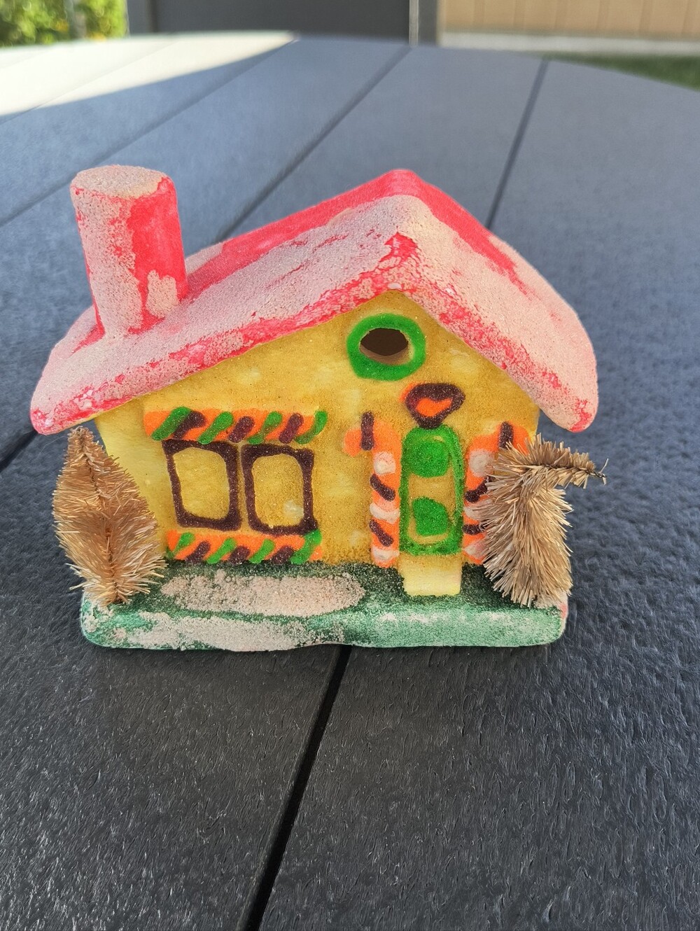 Vintage Christmas House Village Japan Yellow Red Green Styrofoam 1960s